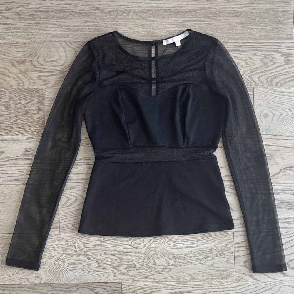GUESS Black Sheer See-Thru Long Sleeve Top